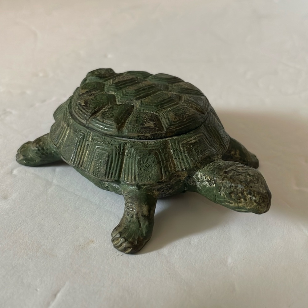 Vintage Cast Iron Turtle Hinged Ashtray Trinket Box Austria